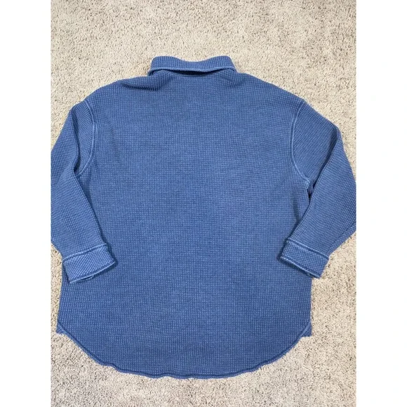 Aerie Oversized Lumberjane Waffle Knit Button Down Shirt Blue Long Sleeve - XS - Picture 2 of 12